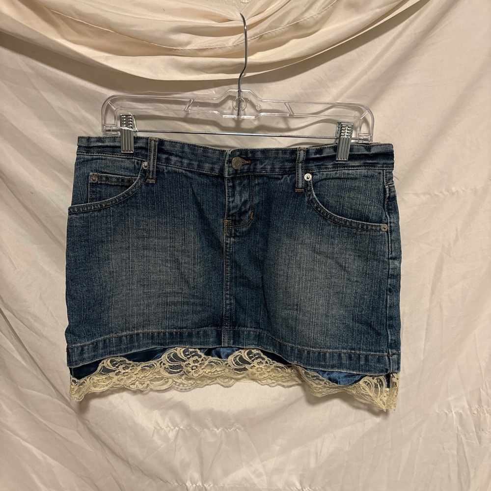 Guess Denim Mini Skirt with Lace Trim